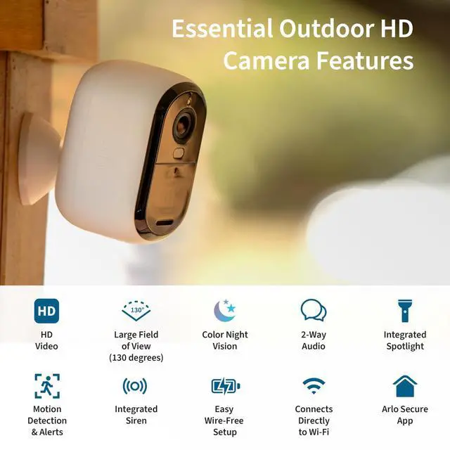 Alt view image 2 of 7 - Essential Security Camera 1080p HD | Outdoor - Indoor | 2nd Gen | Wireless with Spotlight, 2-Way Audio, Color Night Vision, Live Stream, Real Time Notifications, Wide Angle - White, 2 Cameras