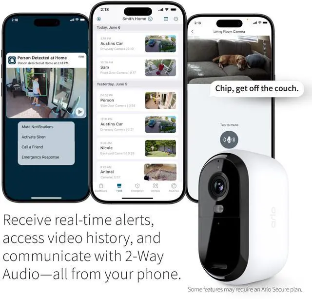 Alt view image 4 of 7 - Essential Security Camera 1080p HD | Outdoor - Indoor | 2nd Gen | Wireless with Spotlight, 2-Way Audio, Color Night Vision, Live Stream, Real Time Notifications, Wide Angle - White, 2 Cameras