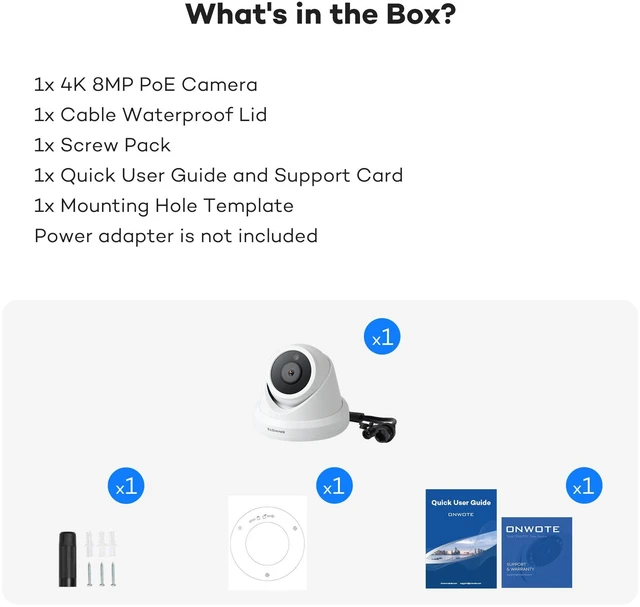 Alt view image 6 of 6 - 4K 8MP 134° PoE IP Security Camera, Capture Video Audio, Dome White | 8 Megapixels, IR Night, Commercial Wired 134° Camera, Home/Business, Indoor/Outdoor, AI Detection, Only Work with ONWOTE NVR