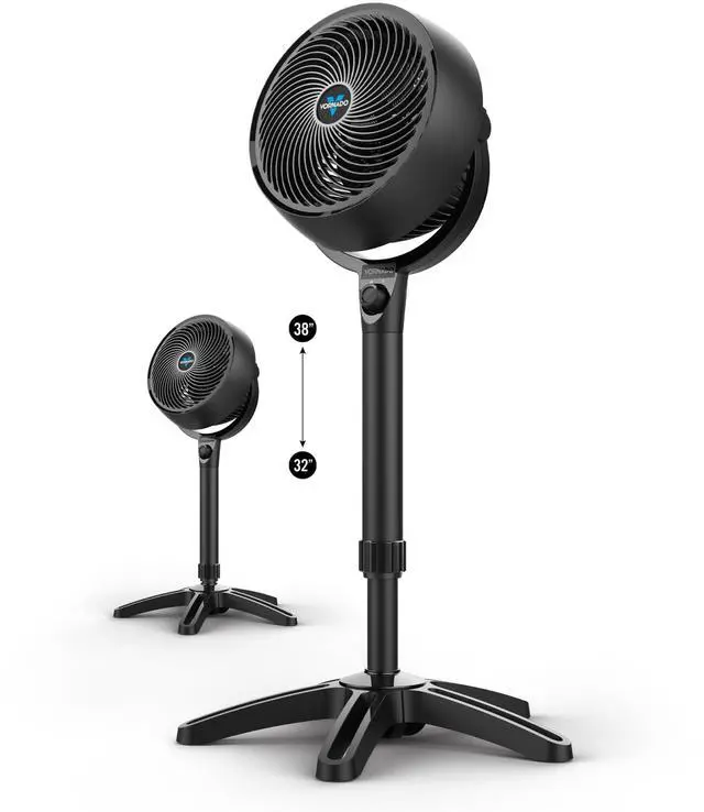 Main image of 683 Medium Pedestal Whole Room Air Circulator Fan, 3 Speed Control, Adjustable Standing Height, 32 to 38 Inches, Powerful Pedestal Standing Fan for Bedroom and Home, Quiet Floor Fans, Black