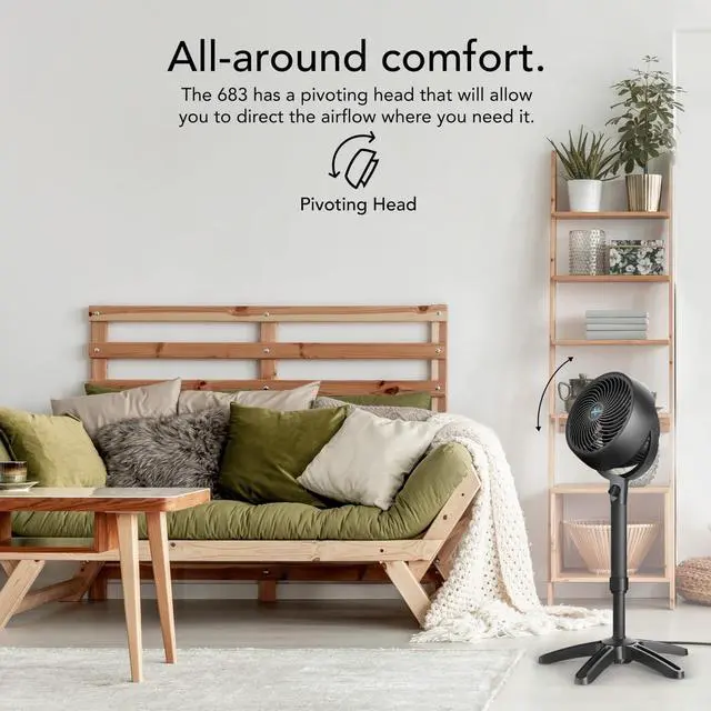 Alt view image 4 of 6 - 683 Medium Pedestal Whole Room Air Circulator Fan, 3 Speed Control, Adjustable Standing Height, 32 to 38 Inches, Powerful Pedestal Standing Fan for Bedroom and Home, Quiet Floor Fans, Black