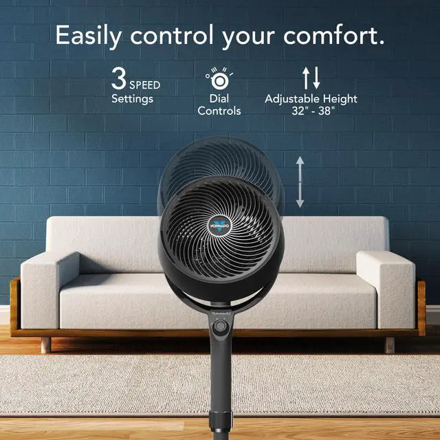 Alt view image 3 of 6 - 683 Medium Pedestal Whole Room Air Circulator Fan, 3 Speed Control, Adjustable Standing Height, 32 to 38 Inches, Powerful Pedestal Standing Fan for Bedroom and Home, Quiet Floor Fans, Black