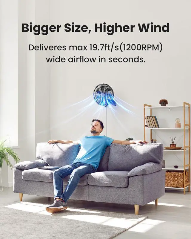 Alt view image 2 of 7 - 12 Inch Wall Mount Fan, Quiet Wall Fan with Timer, 9.8ft Wired Remote, 80° Oscillation, 100° Adjustable, 3 Speeds High Velocity for RV Bedroom Kitchen Office Garage