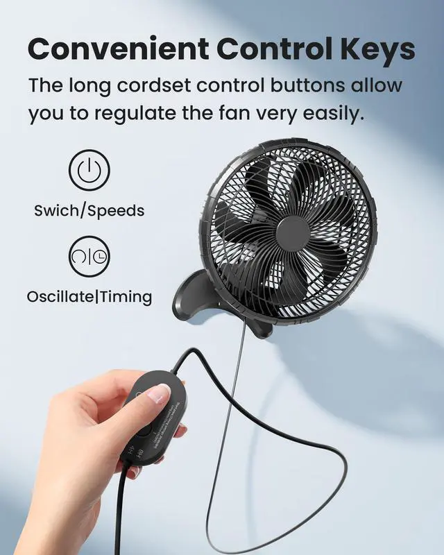 Alt view image 6 of 7 - 12 Inch Wall Mount Fan, Quiet Wall Fan with Timer, 9.8ft Wired Remote, 80° Oscillation, 100° Adjustable, 3 Speeds High Velocity for RV Bedroom Kitchen Office Garage