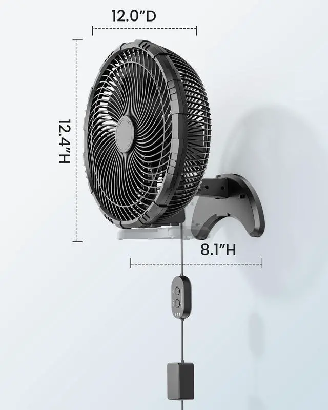 Alt view image 7 of 7 - 12 Inch Wall Mount Fan, Quiet Wall Fan with Timer, 9.8ft Wired Remote, 80° Oscillation, 100° Adjustable, 3 Speeds High Velocity for RV Bedroom Kitchen Office Garage
