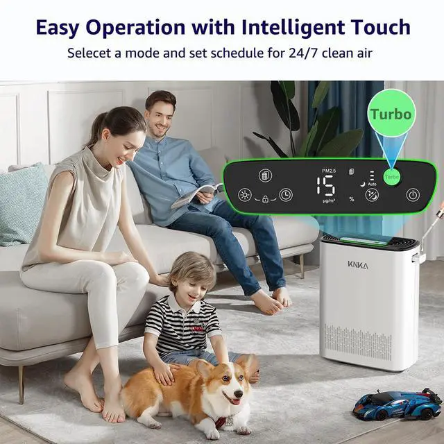 Alt view image 6 of 7 - Air Purifiers for Home Large Room Bedroom Up to 2325 Ft², Washable Filters, Air Quality Monitor, Turbo Mode, Auto & Sleep Modes, HEPA Air Cleaner for Smoke, Dust, Pet Hair, Pollen (APH3000)