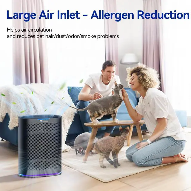 Alt view image 2 of 7 - Air Purifiers for Home Large Room Cover 2,100 Ft²,Home Air Purifier with Air Quality Monitor & Aromatherapy,Auto H13 Air Purifier Removes Pets Hair Dust Smoke Odor,with 7 Colors Light(Black)
