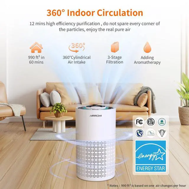 Alt view image 2 of 7 - Air Purifier for Bedroom with HEPA 3-in-1 Filter, Pet Air Purifier for Home Cat Pee Smell, Covers Upto 990 Ft², Quiet 360° intake Air Cleaner for pet hair,allergies,Dust,Smoke A2001 White
