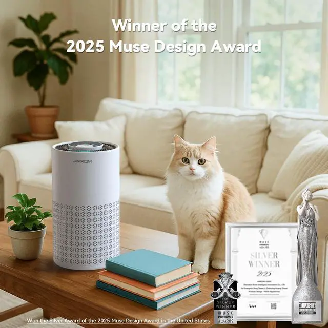 Alt view image 7 of 7 - Air Purifier for Bedroom with HEPA 3-in-1 Filter, Pet Air Purifier for Home Cat Pee Smell, Covers Upto 990 Ft², Quiet 360° intake Air Cleaner for pet hair,allergies,Dust,Smoke A2001 White