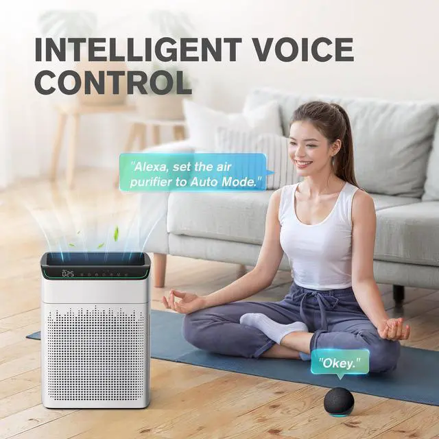 Alt view image 4 of 7 - Air Purifiers for Home Large Room Up to 1690 ft² with PM 2.5 Air Quality Monitor WiFi and Alexa compatible Double-sided Air Inlet for Smoke and Odor 1 Pack+2 Pack HEPA Filters White