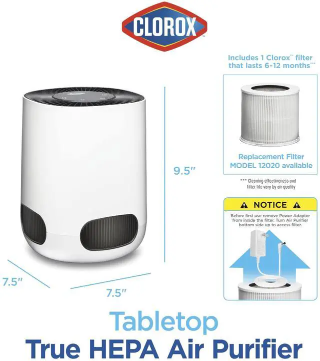 Alt view image 7 of 7 - Clorox Air Purifiers for Bedroom Home, True HEPA Filter, Small Rooms Up to 200 Sq Ft, Removes 99.9% of Mold, Viruses, Wildfire Smoke, Allergens, Pet Allergies, Dust, AUTO Mode, Whisper Quiet