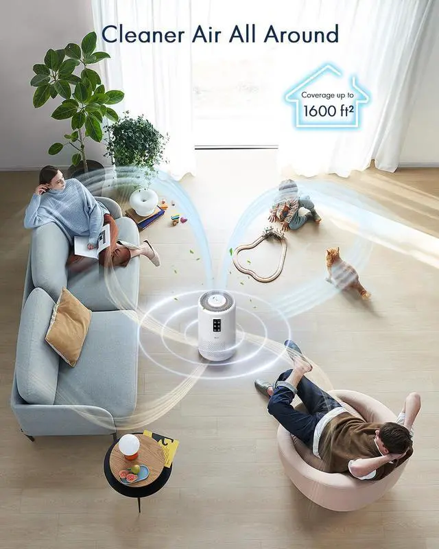 Alt view image 3 of 7 - Air Purifiers for Home Large Room up to 1600ft², H13 True HEPA Air Purifier for Bedroom with night light, Fragrance Sponge, Sleep Mode, Timer, Lock, Pesticide