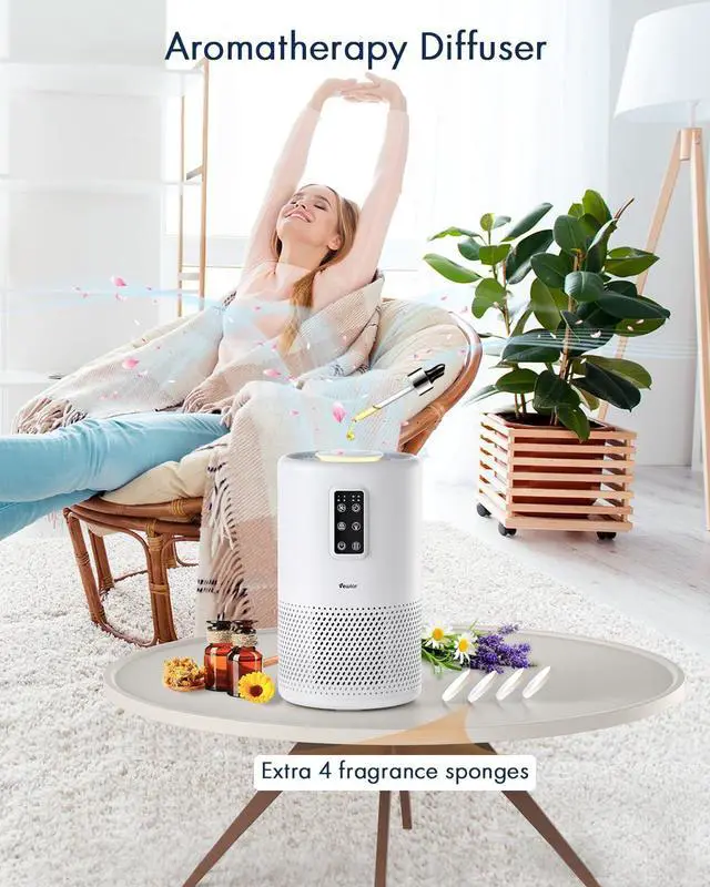 Alt view image 5 of 7 - Air Purifiers for Home Large Room up to 1600ft², H13 True HEPA Air Purifier for Bedroom with night light, Fragrance Sponge, Sleep Mode, Timer, Lock, Pesticide