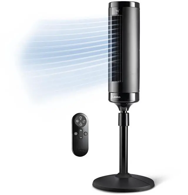 Main image of Elevation Adjustable Tower Fan 42-54, Pedestal Fan, 31 ft/s Airflow, Quiet 28 dB, 90° Oscillation, 12h Timer, Remote, Black, EST100