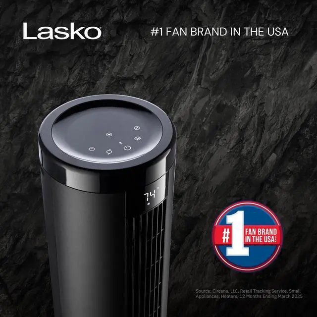Alt view image 2 of 7 - Elevation Adjustable Tower Fan 42-54, Pedestal Fan, 31 ft/s Airflow, Quiet 28 dB, 90° Oscillation, 12h Timer, Remote, Black, EST100
