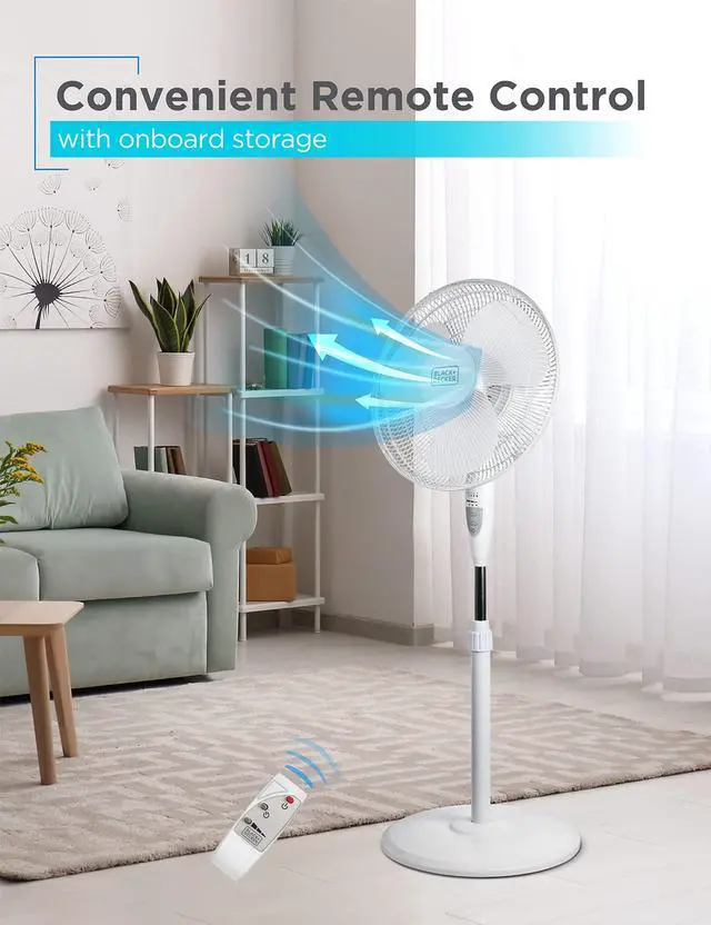 Alt view image 2 of 7 - 16" Stand Fan with Pedestal Base, Height Adjustable Pedestal Fan with Remote and Touch Control Panel, Free Standing Fan with 90-Degree Oscillating and 3-Speed Settings, White