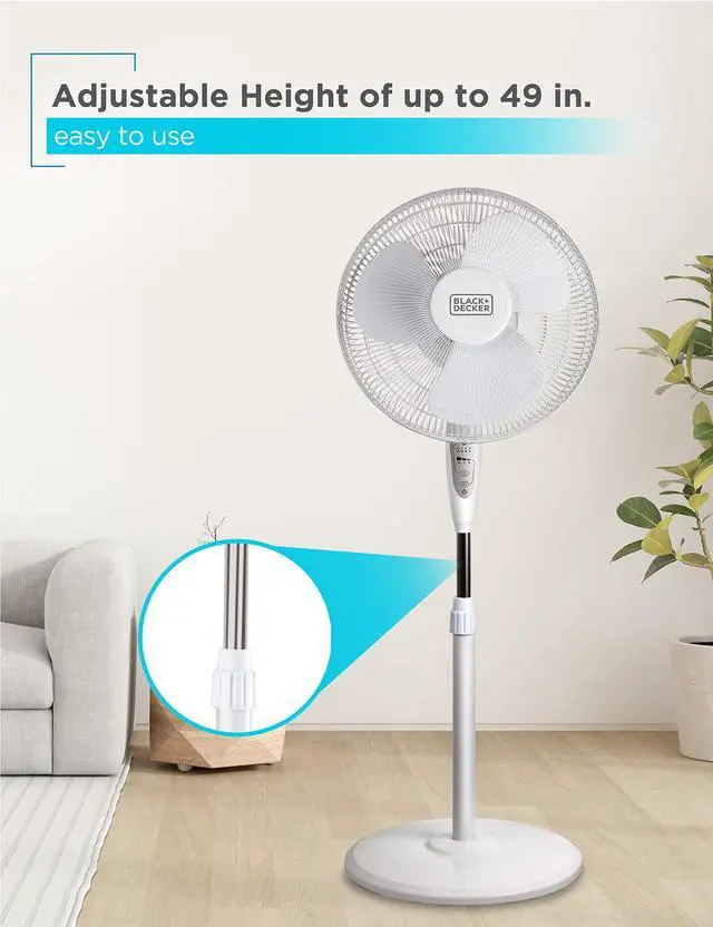 Alt view image 4 of 7 - 16" Stand Fan with Pedestal Base, Height Adjustable Pedestal Fan with Remote and Touch Control Panel, Free Standing Fan with 90-Degree Oscillating and 3-Speed Settings, White