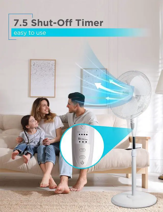 Alt view image 6 of 7 - 16" Stand Fan with Pedestal Base, Height Adjustable Pedestal Fan with Remote and Touch Control Panel, Free Standing Fan with 90-Degree Oscillating and 3-Speed Settings, White