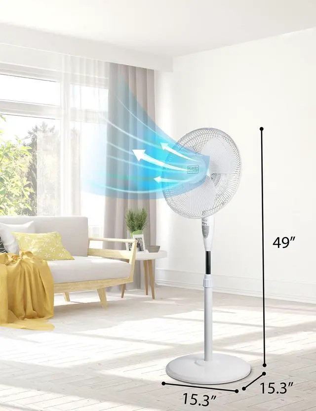 Alt view image 7 of 7 - 16" Stand Fan with Pedestal Base, Height Adjustable Pedestal Fan with Remote and Touch Control Panel, Free Standing Fan with 90-Degree Oscillating and 3-Speed Settings, White