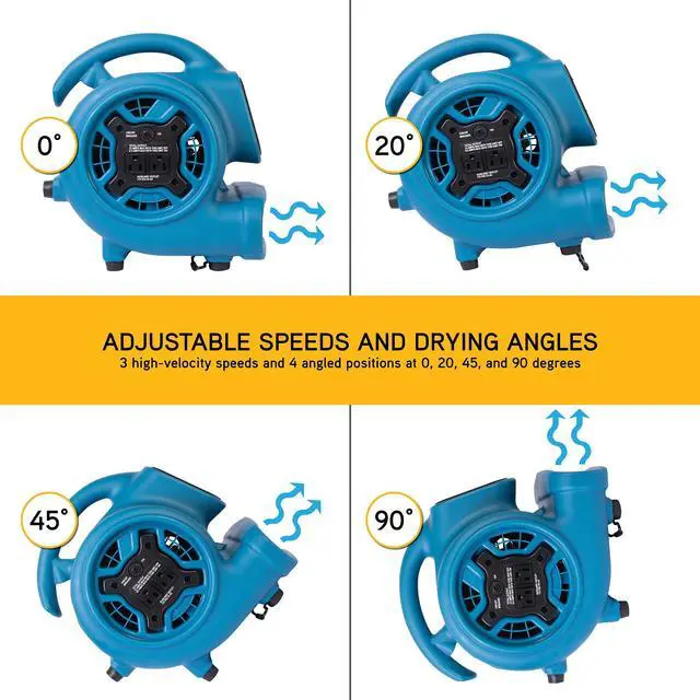 Alt view image 4 of 7 - P-230AT Mini Mighty 1/4 HP 925 CFM Centrifugal Air Mover, Carpet Dryer, Floor Fan, Blower, Stackable, Daisy Chain, for Water Damage Restoration, Janitorial, Plumbing, Home Use