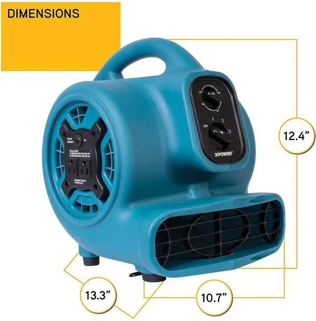 Alt view image 6 of 7 - P-230AT Mini Mighty 1/4 HP 925 CFM Centrifugal Air Mover, Carpet Dryer, Floor Fan, Blower, Stackable, Daisy Chain, for Water Damage Restoration, Janitorial, Plumbing, Home Use