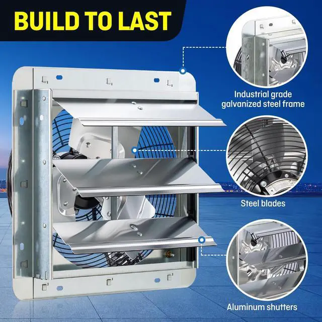 Alt view image 5 of 7 - 12" Wall Mounted Shutter Exhaust Fan, Automatic Shutter, with Thermostat and Variable Speed controller, 0.6A, 960 CFM, 1400 SQF Coverage Area Silver (ILG8SF12V-ST)