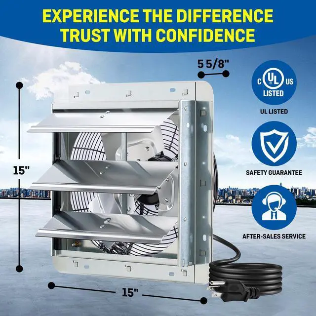 Alt view image 7 of 7 - 12" Wall Mounted Shutter Exhaust Fan, Automatic Shutter, with Thermostat and Variable Speed controller, 0.6A, 960 CFM, 1400 SQF Coverage Area Silver (ILG8SF12V-ST)