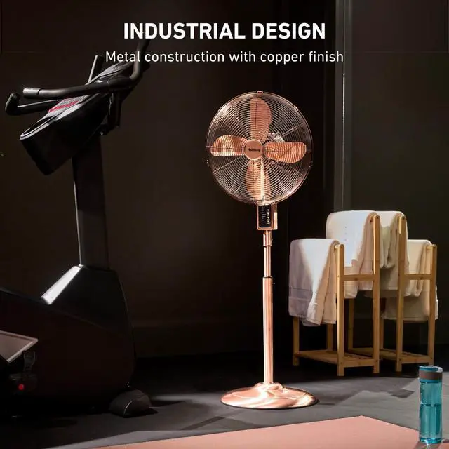 Alt view image 2 of 7 - 16" Copper Digital Metal Stand Fan, 75° Oscillation, 3 Speeds, 4 Blades, 3 Modes, 7.5-Hour Timer, Adjustable Height, 20° Head Tilt, Ideal for Home, Bedroom or Office, Remote Control