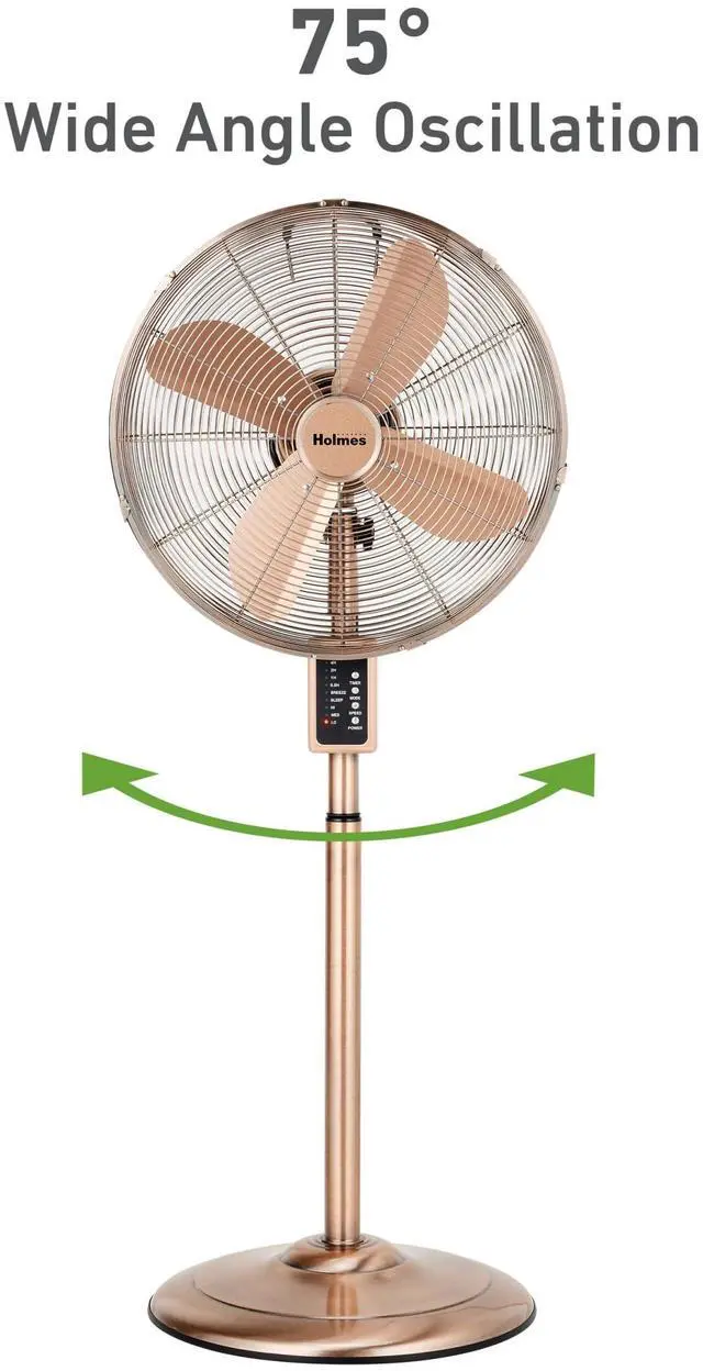 Alt view image 4 of 7 - 16" Copper Digital Metal Stand Fan, 75° Oscillation, 3 Speeds, 4 Blades, 3 Modes, 7.5-Hour Timer, Adjustable Height, 20° Head Tilt, Ideal for Home, Bedroom or Office, Remote Control