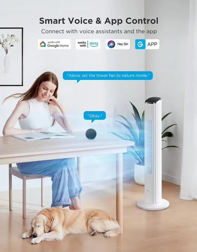 Alt view image 2 of 7 - 36 in. White Tower Fan for Bedroom, 5 Modes 8 Speeds up to 25ft/s