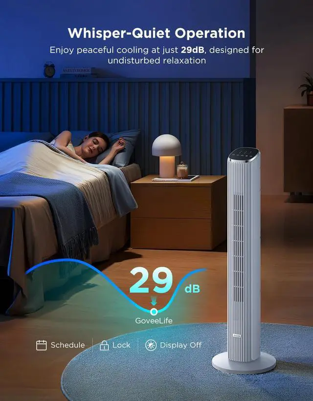Alt view image 4 of 7 - 36 in. White Tower Fan for Bedroom, 5 Modes 8 Speeds up to 25ft/s