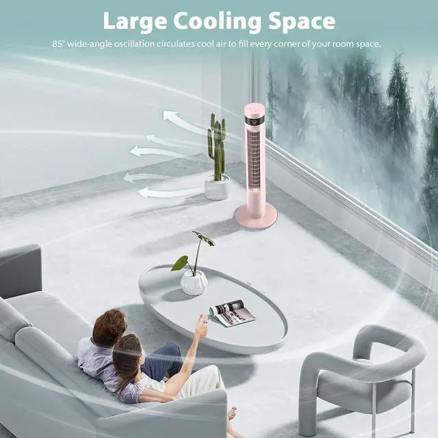 Alt view image 3 of 7 - Tower Fan Portable Electric Oscillating Fan (36 inch, Pink)