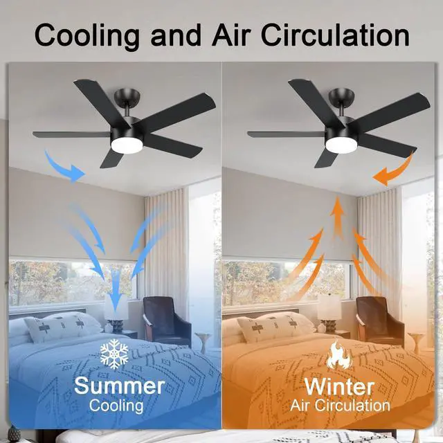 Alt view image 4 of 7 - 42 inch Black Ceiling Fans with Lights and Remote Control, LED Ceiling Fan Dimmable 3 CCT 6-Speed, Noiseless Modern Ceiling Fan for Bedroom, Living Room, Dining Room, ETL Listed