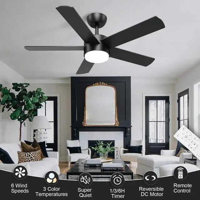 Alt view image 6 of 7 - 42 inch Black Ceiling Fans with Lights and Remote Control, LED Ceiling Fan Dimmable 3 CCT 6-Speed, Noiseless Modern Ceiling Fan for Bedroom, Living Room, Dining Room, ETL Listed