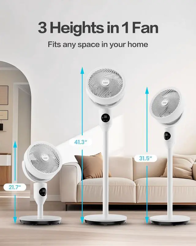 Alt view image 2 of 7 - Standing Fan for Bedroom, 3 Heights Adjustable Pedestal Fan with Remote, 90° Oscillating Floor Fan, 8 Speeds & 3 Modes, 25dB Quiet Room Fan, 12H Timer, for Dorm, Home, Office