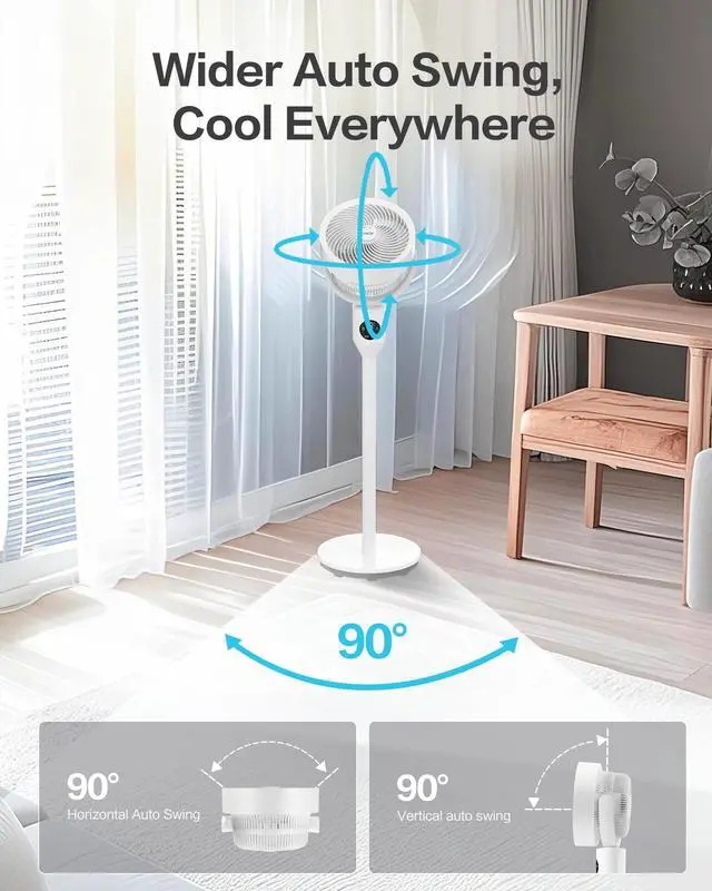 Alt view image 4 of 7 - Standing Fan for Bedroom, 3 Heights Adjustable Pedestal Fan with Remote, 90° Oscillating Floor Fan, 8 Speeds & 3 Modes, 25dB Quiet Room Fan, 12H Timer, for Dorm, Home, Office