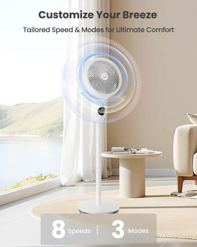 Alt view image 5 of 7 - Standing Fan for Bedroom, 3 Heights Adjustable Pedestal Fan with Remote, 90° Oscillating Floor Fan, 8 Speeds & 3 Modes, 25dB Quiet Room Fan, 12H Timer, for Dorm, Home, Office