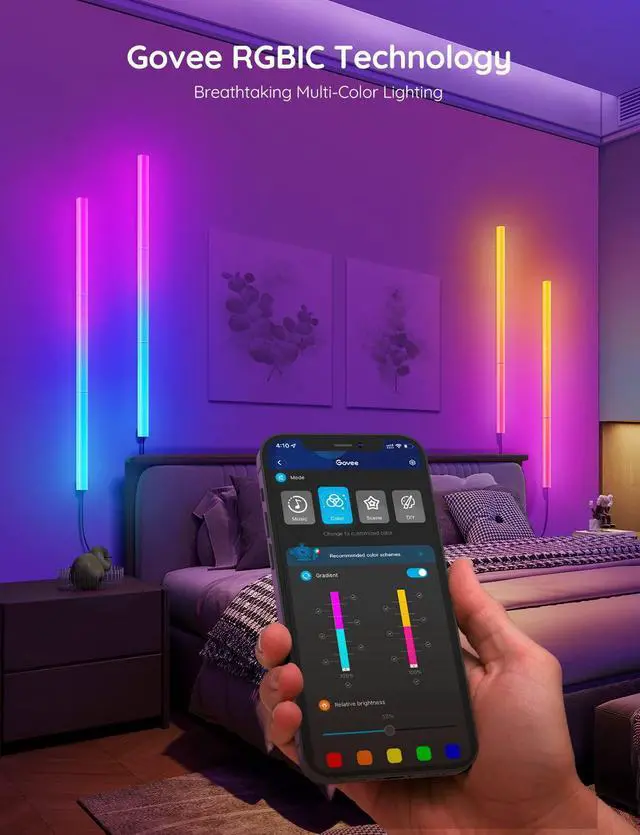 Alt view image 6 of 7 - Glide Wall Lights, RGBIC LED Light, Smart Gaming Light Works with Alexa and Google Assistant, RGB Light Bar, LED Wall Lights for Bedroom, 2 Panels Set (3 Sections/Panel)