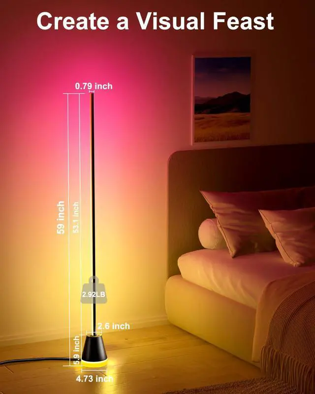 Alt view image 7 of 7 - Smart RGB LED Corner Floor Lamp,172 LEDs Bright Standing Lamps for Living Room with APP and Remote,Modern Floor Lamp with Music Sync and 16 Million Colors, Ambient Lighting for Bedroom