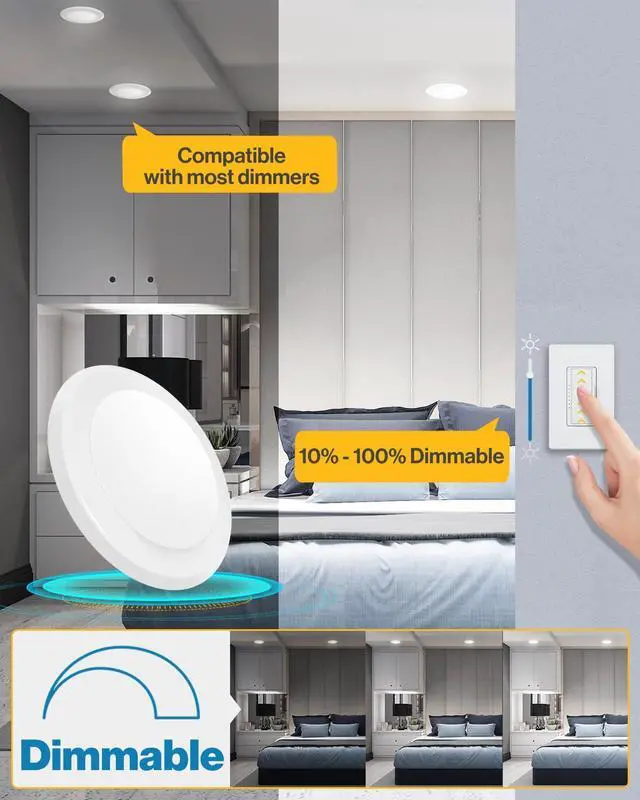 Alt view image 5 of 7 - 12 Pack 5/6 Inch LED Disk Lights, Disc Lights Ceiling, LED Flush Mount Recessed Can Lighting, 1050 LM, 3000K Warm White, Dimmable, 15W=75W, Damp Rated ETL.