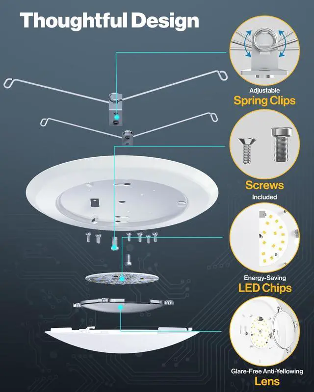 Alt view image 6 of 7 - 12 Pack 5/6 Inch LED Disk Lights, Disc Lights Ceiling, LED Flush Mount Recessed Can Lighting, 1050 LM, 3000K Warm White, Dimmable, 15W=75W, Damp Rated ETL.