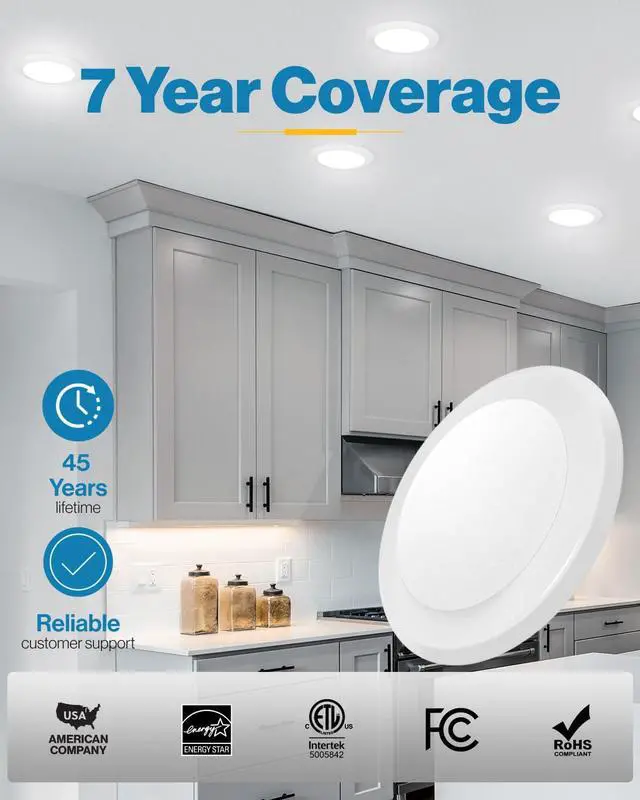 Alt view image 7 of 7 - 12 Pack 5/6 Inch LED Disk Lights, Disc Lights Ceiling, LED Flush Mount Recessed Can Lighting, 1050 LM, 3000K Warm White, Dimmable, 15W=75W, Damp Rated ETL.