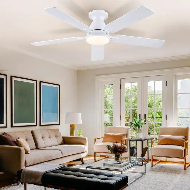 Alt view image 6 of 7 - Ceiling Fans with Lights- 52" RGB Low Profile Indoor Ceiling Fan with Light and Remote/APP Control, Flush Mount, LED Dimmable DC Reversible Modern Ceiling Fan for BedroomWhite