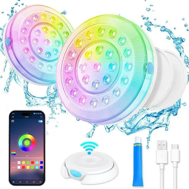 Main image of Rechargeable Submersible Pool Lights with Wireless APP Control, Waterproof Underwater Smart LED Lights Controlled Multiple Lighting Modes, 4000mAh Magnets Lights for Multi Scene Pool Decoration