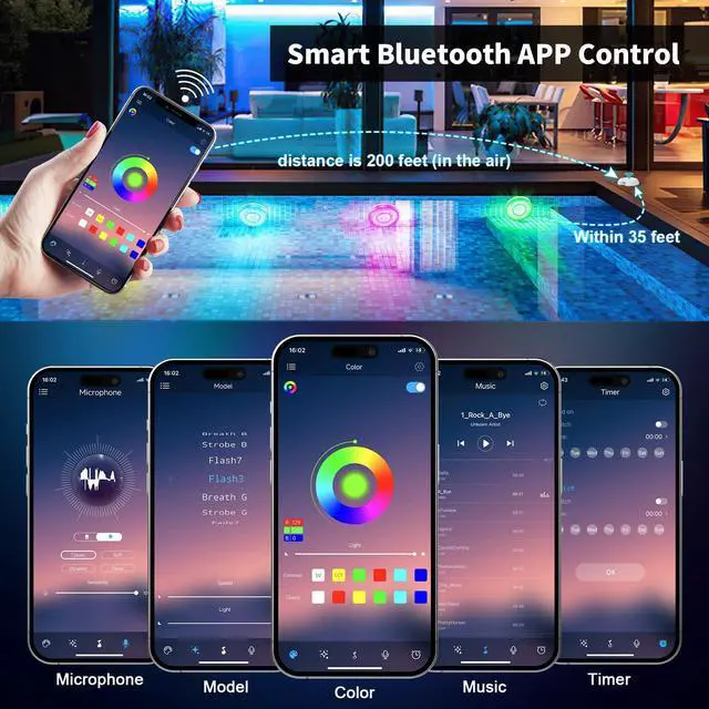 Alt view image 3 of 6 - Rechargeable Submersible Pool Lights with Wireless APP Control, Waterproof Underwater Smart LED Lights Controlled Multiple Lighting Modes, 4000mAh Magnets Lights for Multi Scene Pool Decoration