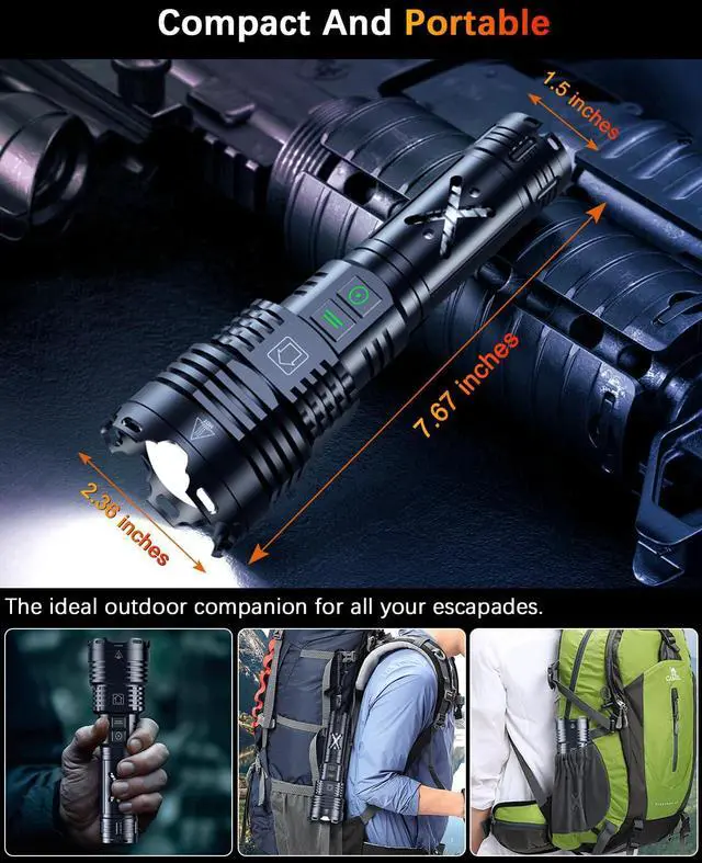 Alt view image 7 of 7 - Super Bright Rechargeable Flashlight High Lumen 2000.001 Waterproof Tactical Powerful Led Flashlight Battery Powered With 6 Mode Zoomable Fast Charge, Handheld Flashlight For Camping Caving Emergency