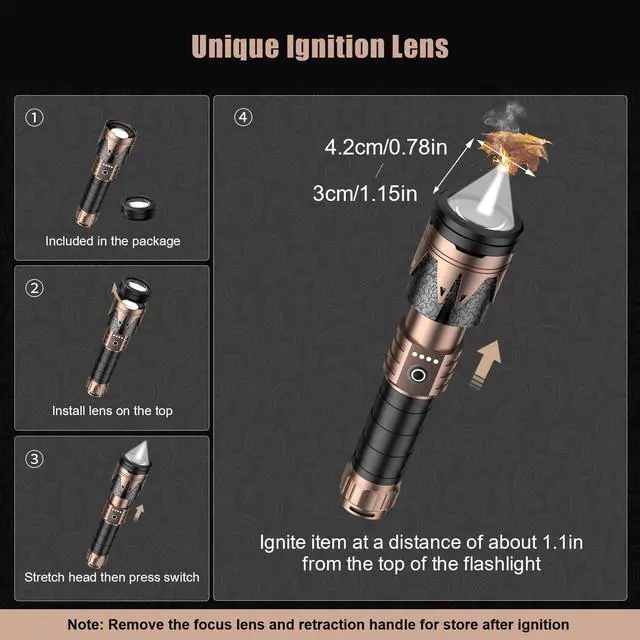 Alt view image 3 of 7 - LED Flashlights High Lumens with Ignition Lens,3000lm Super Bright Tactical Flashlights,Zoomable,Five Modes,Waterproof Flash Light for Camping Essentials,Outdoor,Home Emergency-Upgraded
