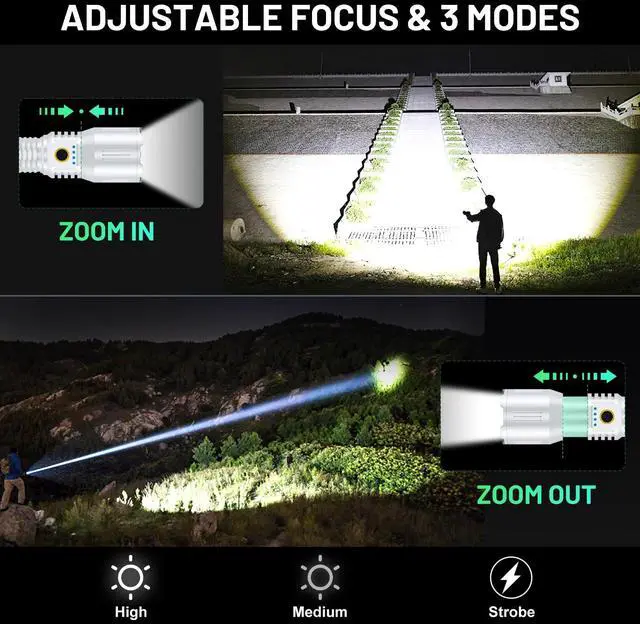 Alt view image 3 of 6 - Laser Flashlights 5000.000 High Lumens Rechargeable, Super Bright LED Flashlight, 5 Modes Flash Light High Powered, Adjustable Tactical Flashlight, Waterproof Handheld Flashlight for Emergencies, Home