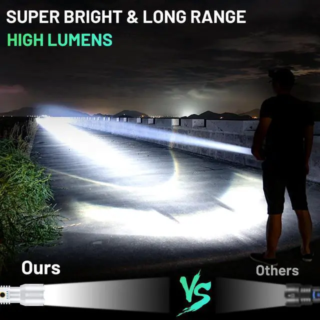 Alt view image 2 of 6 - Laser Flashlights 5000.000 High Lumens Rechargeable, Super Bright LED Flashlight, 5 Modes Flash Light High Powered, Adjustable Tactical Flashlight, Waterproof Handheld Flashlight for Emergencies, Home