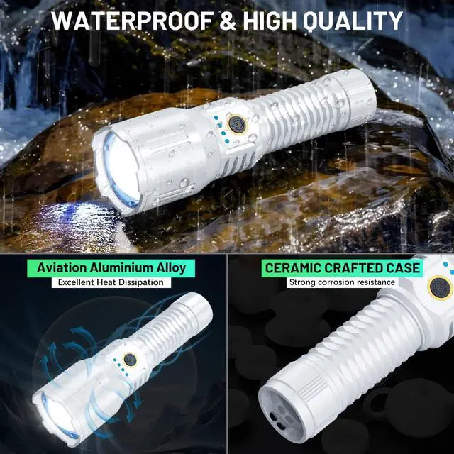 Alt view image 6 of 6 - Laser Flashlights 5000.000 High Lumens Rechargeable, Super Bright LED Flashlight, 5 Modes Flash Light High Powered, Adjustable Tactical Flashlight, Waterproof Handheld Flashlight for Emergencies, Home